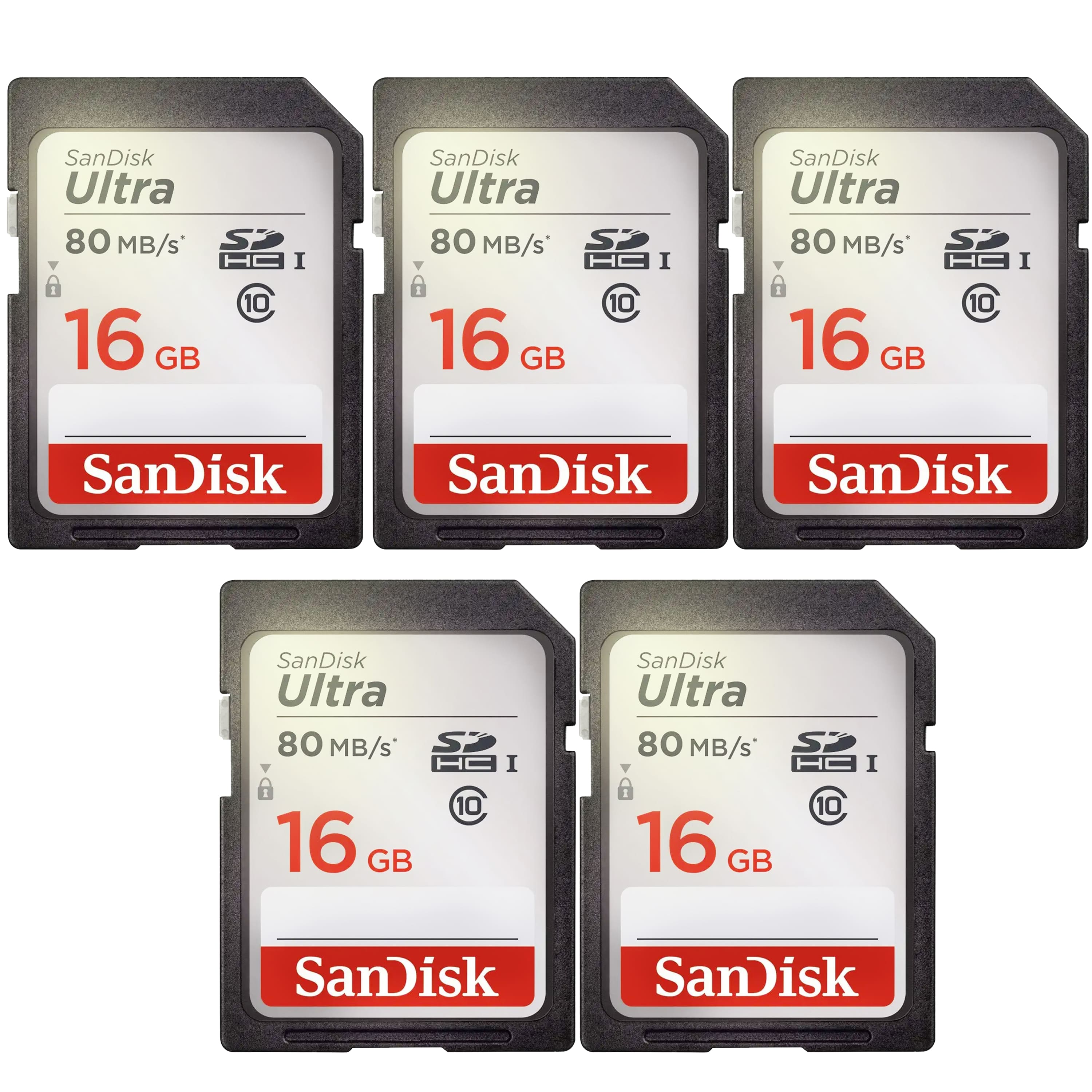 SanDisk Ultra SDHC memory card bundle displayed on a camera bag