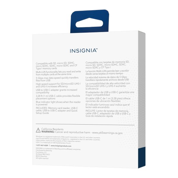 Insignia NS-CRDAC1-B USB-C Card Reader CompactFlash SD-8