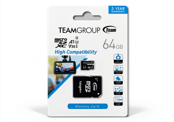 Team Dash Cam Memory Card 64GB microSDXC UHS-I U3 V30-3