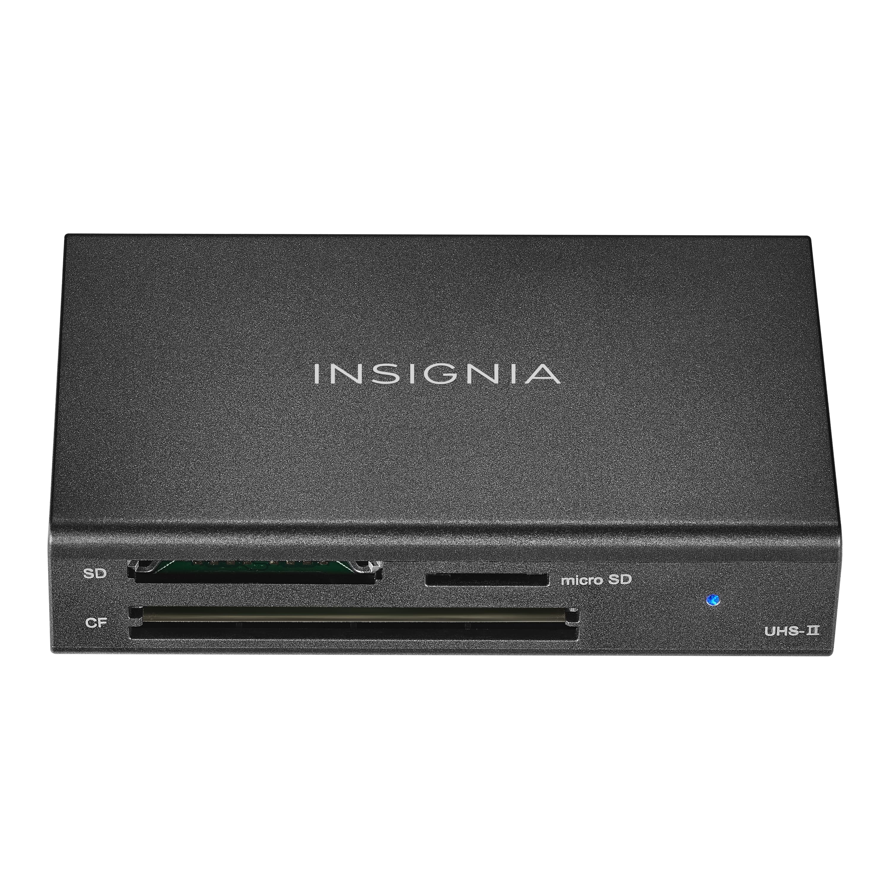 Insignia NS-CRDAC1-B card reader connected to a laptop