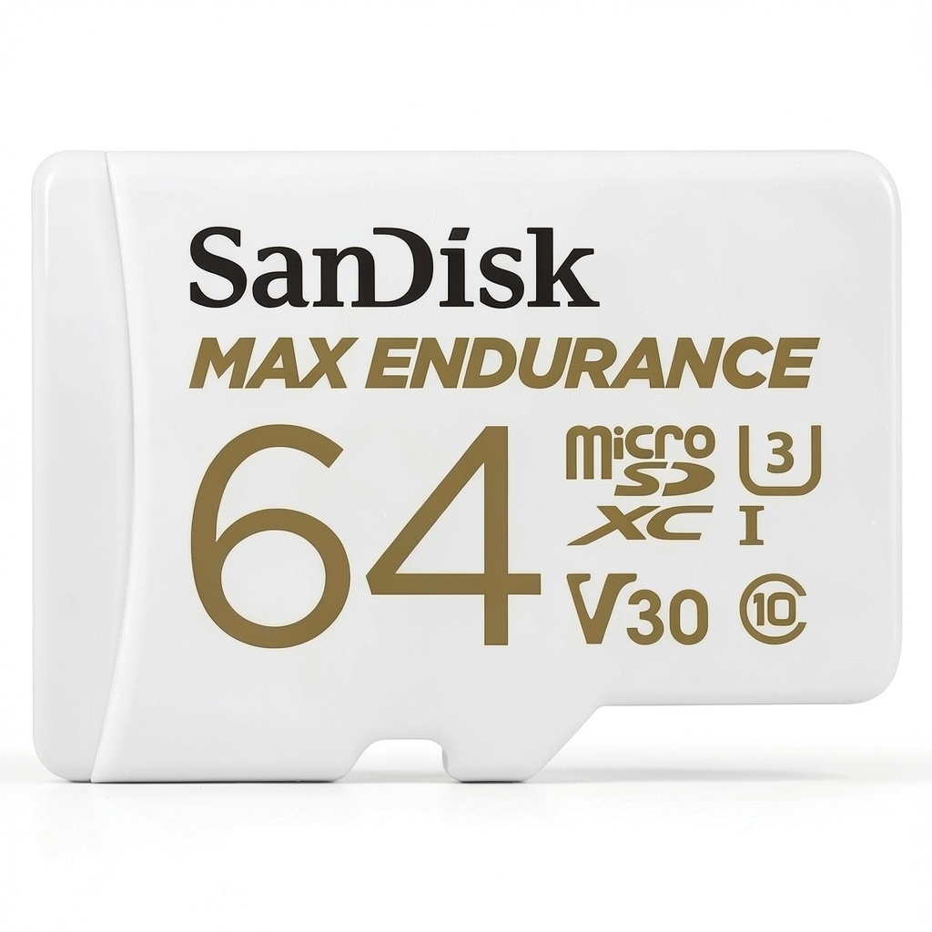 Installing Endurance MicroSD 64GB High Speed Durable Memory Card on a wooden desk