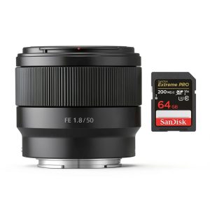 Sony FE 50mm f/1.8 Lens Bundle with 64GB Card-0
