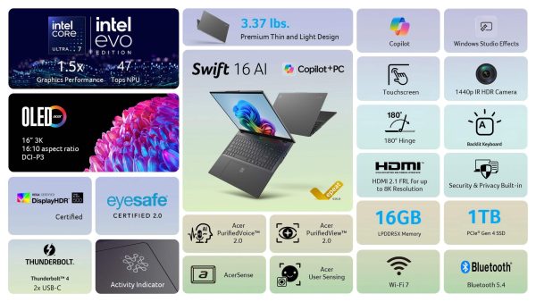 Acer Swift 16 AI Laptop Intel Core Ultra 7 OLED Touch-5